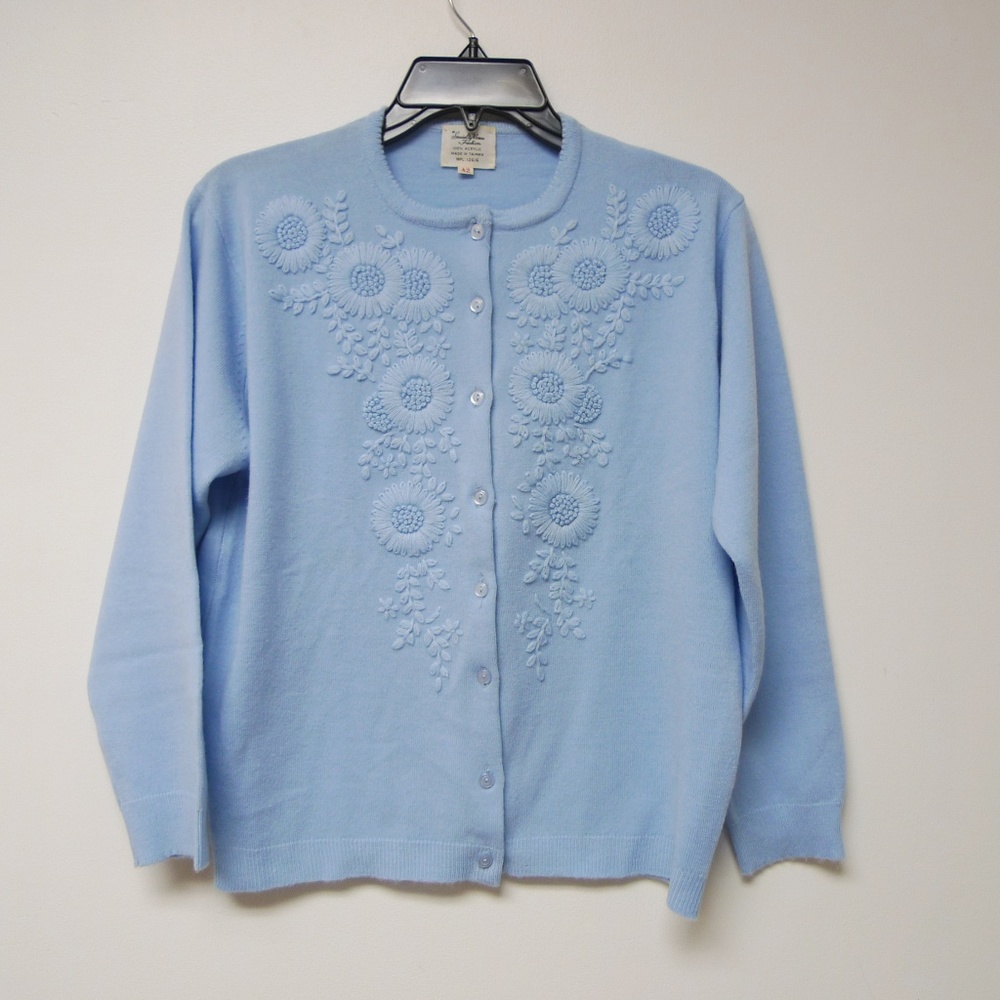 VTG 50s  floral embroidered blue cardigan